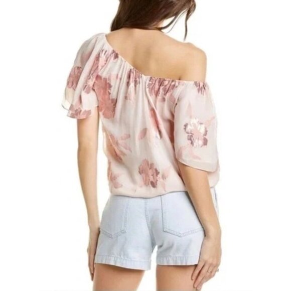 REBECCA TAYLOR Pink Metallic Floral Silk Georgette Flutter Sleeve Blouse, Size M - Picture 2 of 15